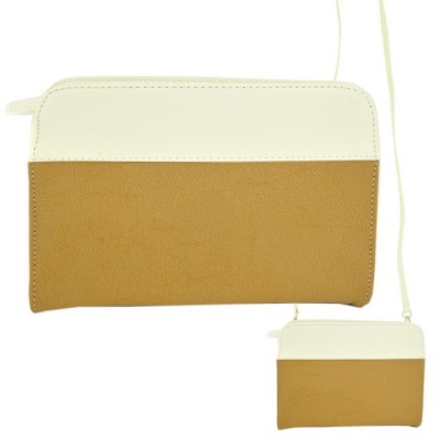 9015- CAMEL/WH PU LEATHER CROSS BODY/ SHOULDER BAG